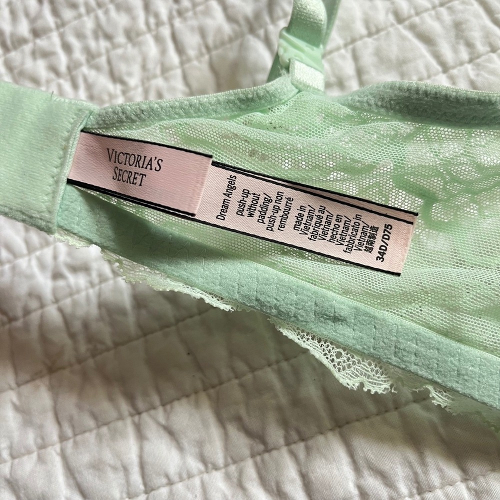 Victoria's Secret Bra Dream Angels Push Up Mint Green Shimmer Lace 34D - Picture 6 of 6